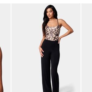 Bebe sparkle sequin mesh Elegant Black and nude Beige Jumpsuit extra large XL